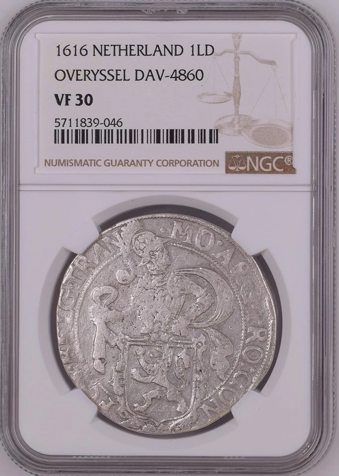 1616 Netherland Overyssel 1LD Lion Daarlder, DAV-4860, NGC VF 30 - Image 1 of 2