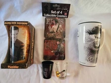 ELVIS Lot Coffee Mug With Cover, NEW  Tumbler, 2 Shot Glasses And 4 NEW Coasters