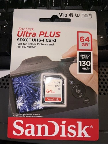 Sandisk 64 GB Ultra Plus SDXC UHS-1 Memory Card (speed up to 130 MB)