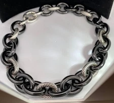 David Yurman DY Sterling Black Ceramic Large Link 18 inch Necklace