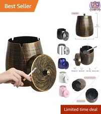 Large Stainless Steel Outdoor Ashtray with Lid Windproof Smokeless Patio