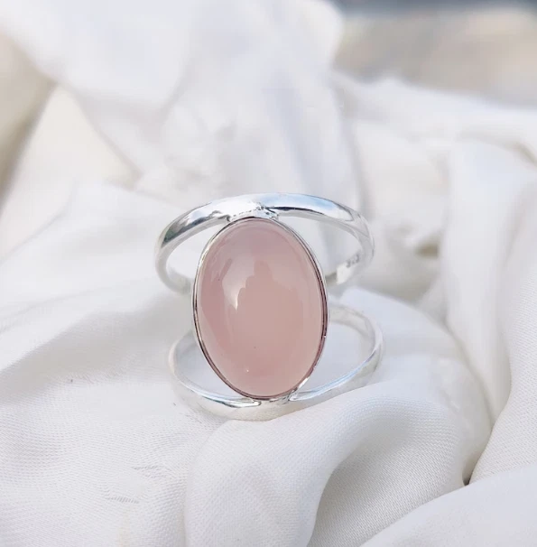 Anillo de piedra de cuarzo rosa de plata de ley 925 hecho a mano anillo boho todas las tallas R322 Foto 2 de 4