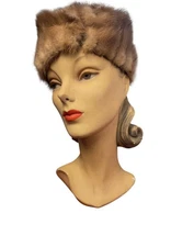 Vintage Gwenn Pennington Beanie Hat Genuine Mink Fur Light Beige Classic GoGo