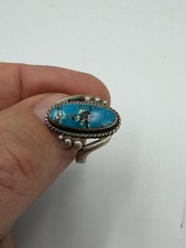Sterling Silver 925 Turquoise Ring Oval Stone Southwestern Style Size 6 3.96g