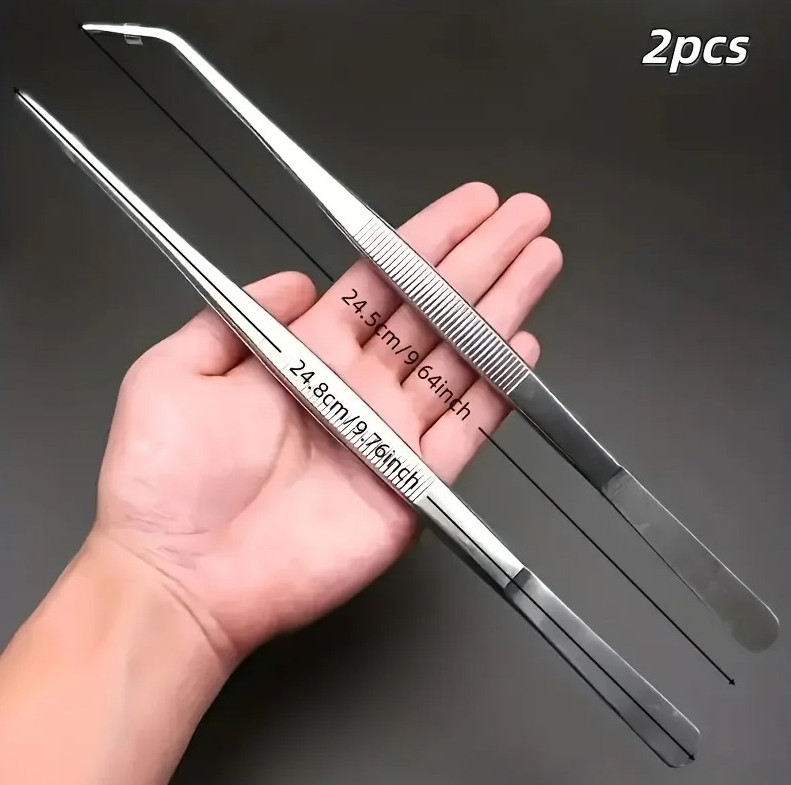 2Pcs Stainless Steel Kitchen Tweezers Precision Cooking Tongs