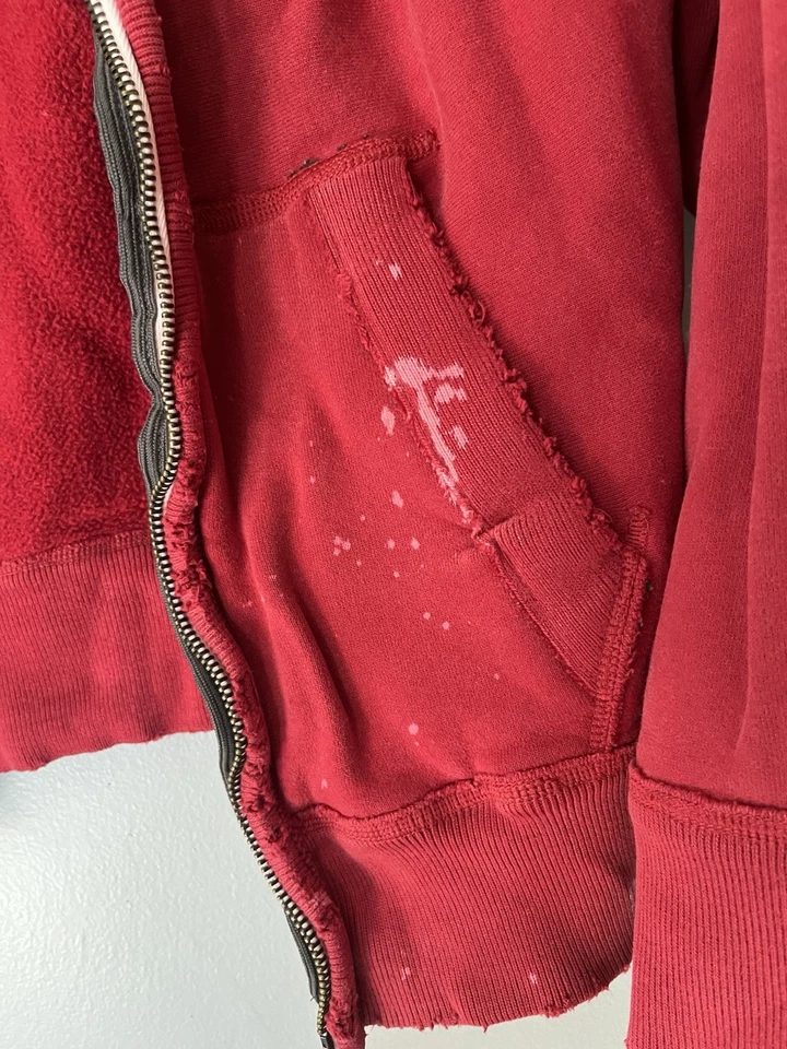 Abercrombie & Fitch Distressed Red Zip Up Hoodie Heavy Weight Size Medium - Image 3 of 4