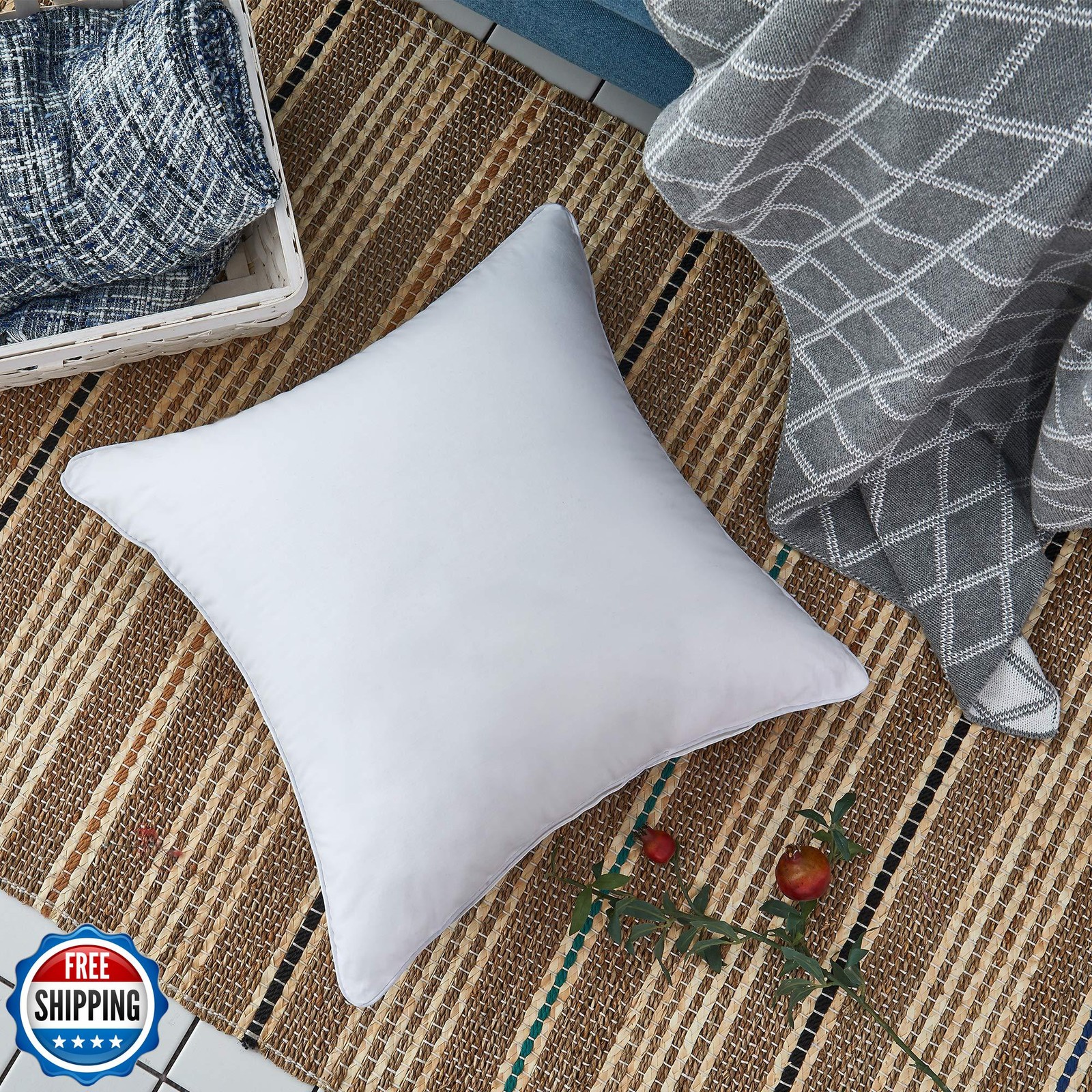 Oubonun 22 x 22 Throw Pillow Inserts (Set of 2) with 100% Cotton 