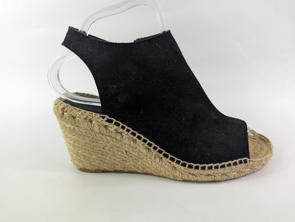 Office London Black Suede Leather Wedge Espadrilles UK EU 40