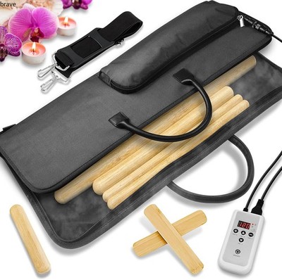 SereneLife Bamboo Massage Sticks Warmer Set-Portable Electric Massager Kit,Black