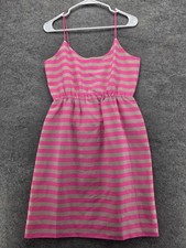 J Crew Dress Womens 6 Pink Gray Striped Sleeveless Spaghetti Strap Summer Casual