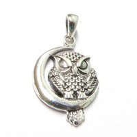 Eule Im Mond Amulett 2,8Cm Silber 925 Skandinavisches Talisman KettenanhäNger