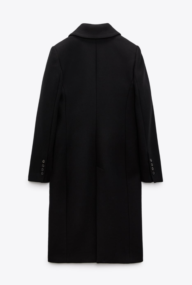 ZARA WOMEN NEW FITTED DOUBLE-BREASTED WOOL BLEND COAT BLACK