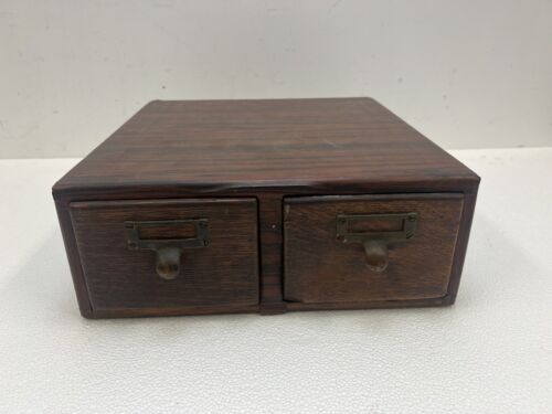Vintage 2 Drawer Wood File Cabinet library card catalog box index organizer 3x5 - Picture 1 of 8