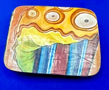 Multi-Colored Geometric Art Pattern Painting on Wood?  Hippy Vibe Belt Buckle