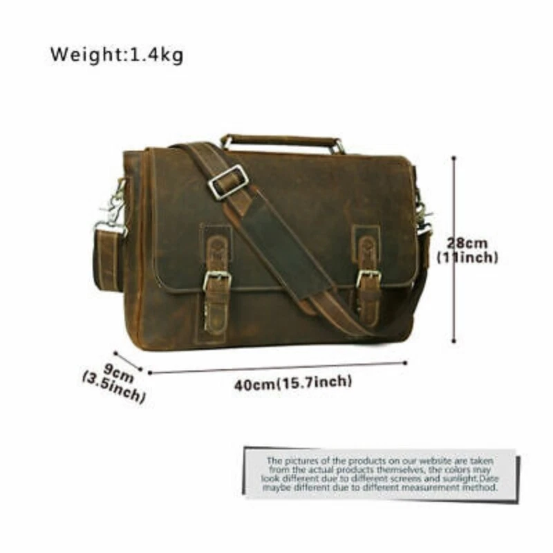 Maleta masculina de couro real bolsa carteiro 15" estojo de laptop marrom bolsa satchel - Imagem 3 de 4