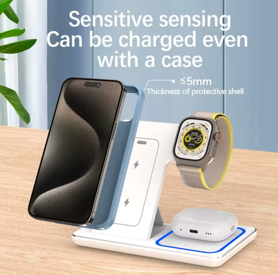 30W 3-in-1 Fast Wireless Charging Station for iPhone Apple Watch and AirPods - Image 3 of 4
