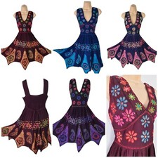 Mini Dress Fairy Hand Embroidered Batik Festival Pixie Hem One Size 10 12 14 16