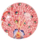 Hand Blown Glass Peacock Paperweight Millefiori Round Murano Style Red White Art