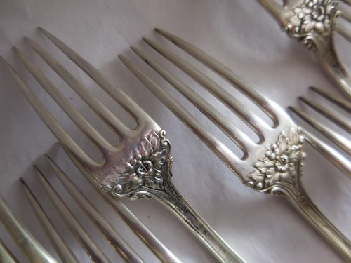 REED & BARTON LA MARQUISE 1895 SET 12 STERLING SILVER FORKS 7 1/4" MONO "POWELL" - Picture 6 of 8