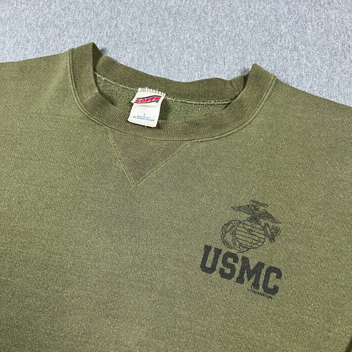 VTG USMC Sweatshirt Mens Large Marine Corps Soffe Crew Neck Green Made in USA - Picture 3 of 10