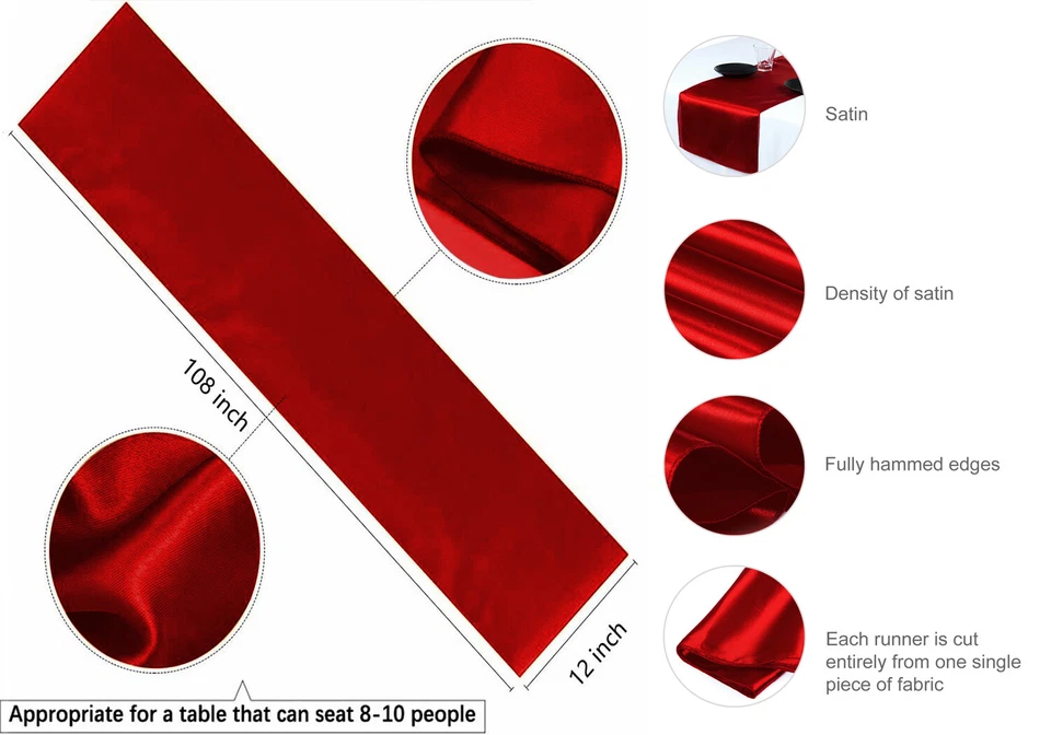 12 Satin Table Runners Silky Chair Sashes Bows wedding party decoration 12"X108" - Image 3 of 4