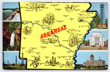 Vintage Postcard Arkansas Map Remmel Cedar Falls Oil Field Little Rock