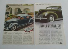 Lot of 2 LINCOLN-ZEPHYR V-12 Vintage 1930s Print Ads