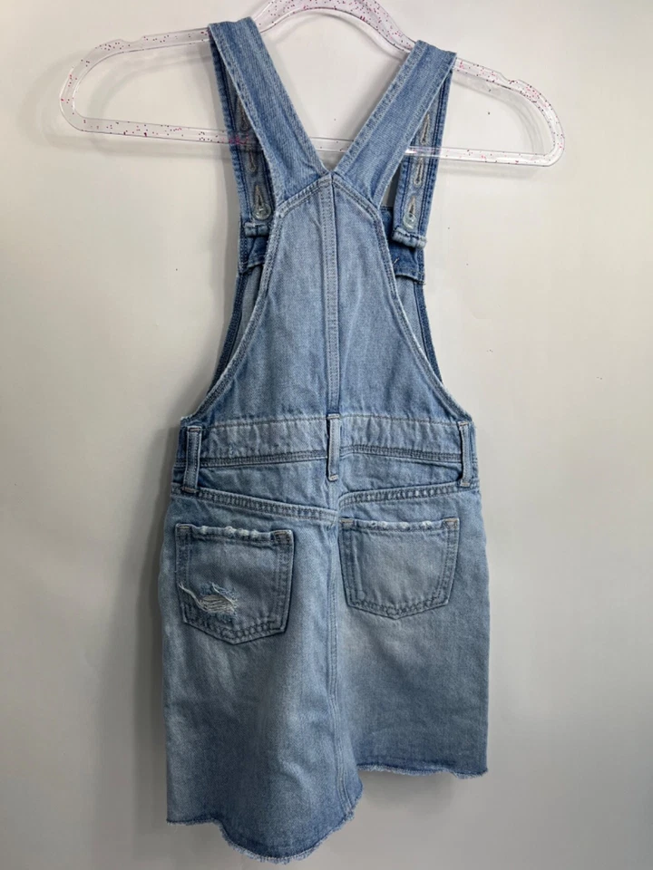 Old Navy Bib Overall Jumper Skirt Dress Girls' Size 8 Blue Denim Raw Hem - Image 4 of 4