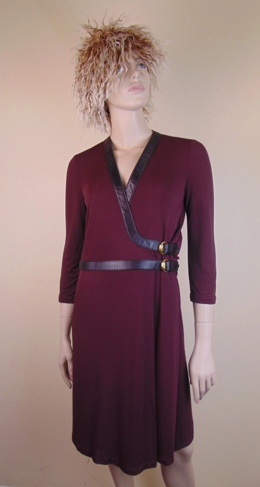 ROBE À BOUCLES CEINTURES GUCCI VIN BORDEAUX VISCOSE CUIR NOIR NEUF AVEC ÉTIQUETTES 40 ITALIE 2K