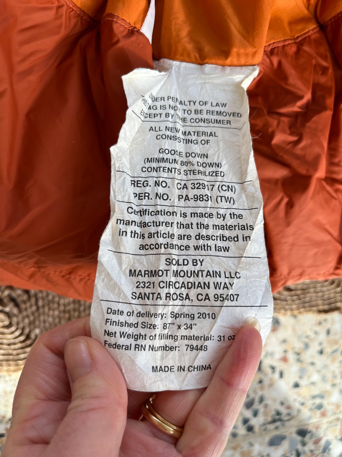 Marmot Goose Down sleeping bag used once eBay