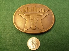 RARE VTG 1987 SOLID BRASS "MARLBORO" CIGARETTES BELT BUCKLE BY PHILIP MORRIS INC