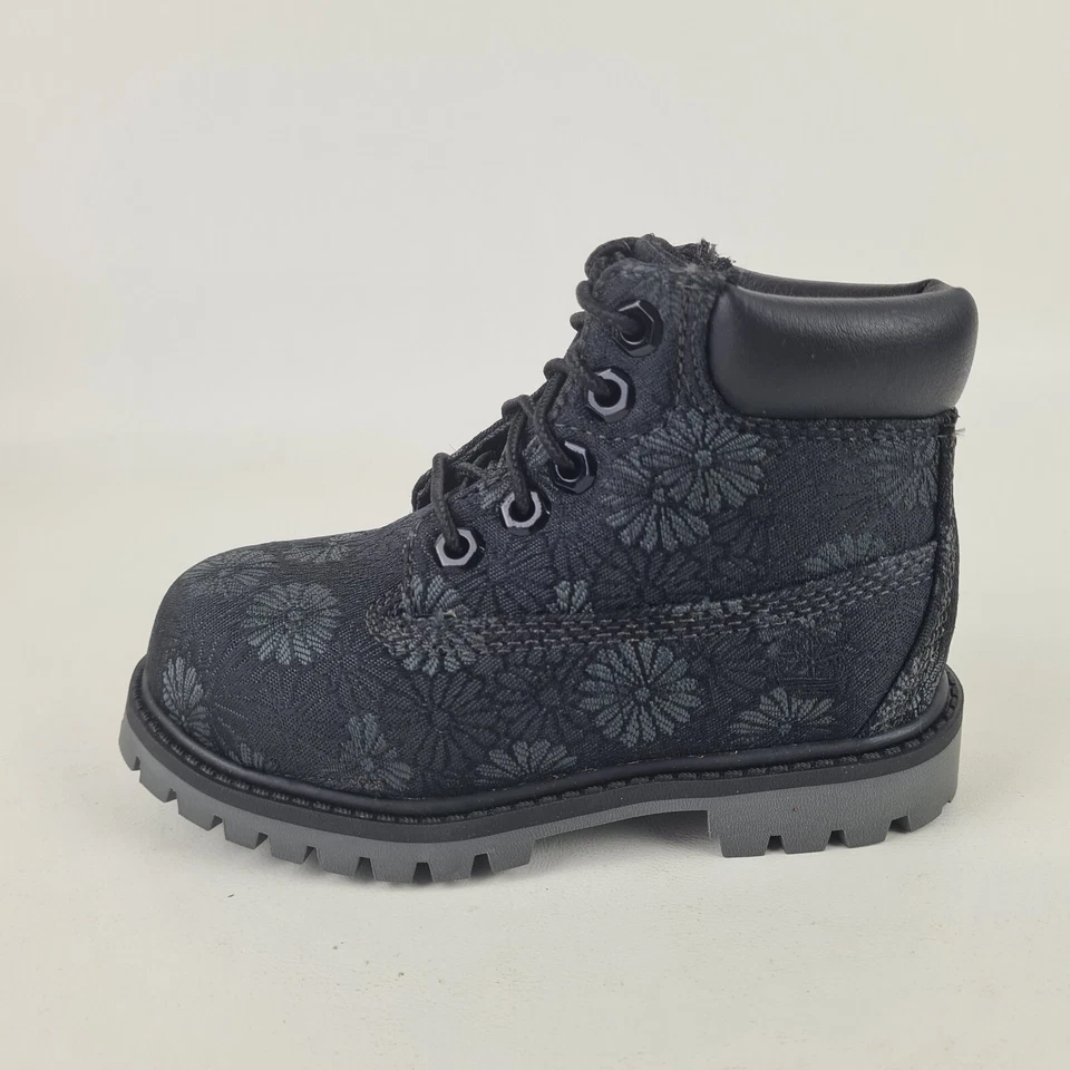🚨 Timberland 6 IN Botas Clásicas para Niños Pequeños TB0A1781 Negro Floral Cuero Talla 8.5 Foto 2 de 4