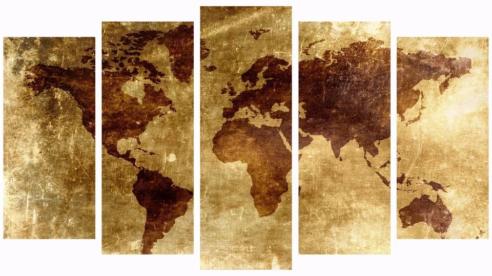 World Map Set Of 5 Pcs Puzzle Thin Canvas Poster Art Home Bar Wall Decor 09 - Image 2 of 4