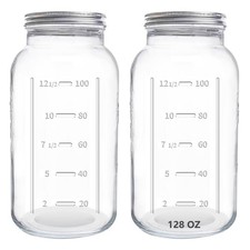 128oz Mason Jars 2 Pack - 1 Gallon Wide Mouth Glass Jars with Airtight Lids