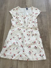 NWT Gap Linen Blend Cap Sleeve Mini Dress Size L Off-white With Cherry Print $60