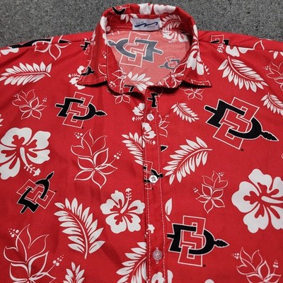 SDSU Aztecs Shirt Mens Medium Red Hawaiian Hibiscus Button Up SGA Basketball