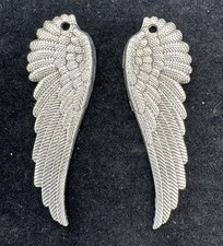 Pair Silver Tone Angel Wing Charms Pendants Jewelry Craft Findings