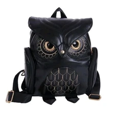 Fashion Owl Backpack Small Casual Daypack for Women Pu Leather Mini Bag (Black)