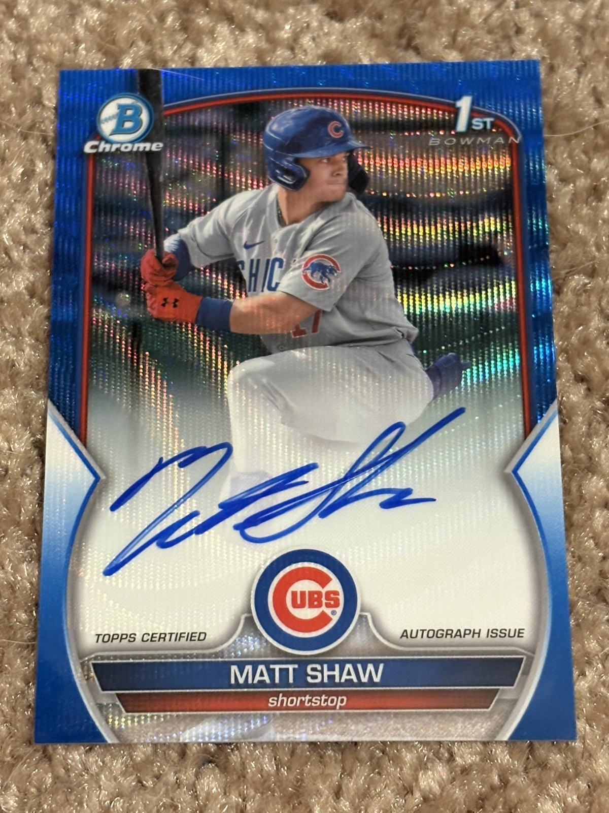 Matt Shaw 2023 Bowman #CDA-MS Chrome 1st Blue Wave Refractor Auto 013 /150 Cubs