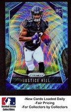 2019 Panini Prizm #328 Justice Hill Blue Wave #/199 RC Rookie Baltimore Ravens