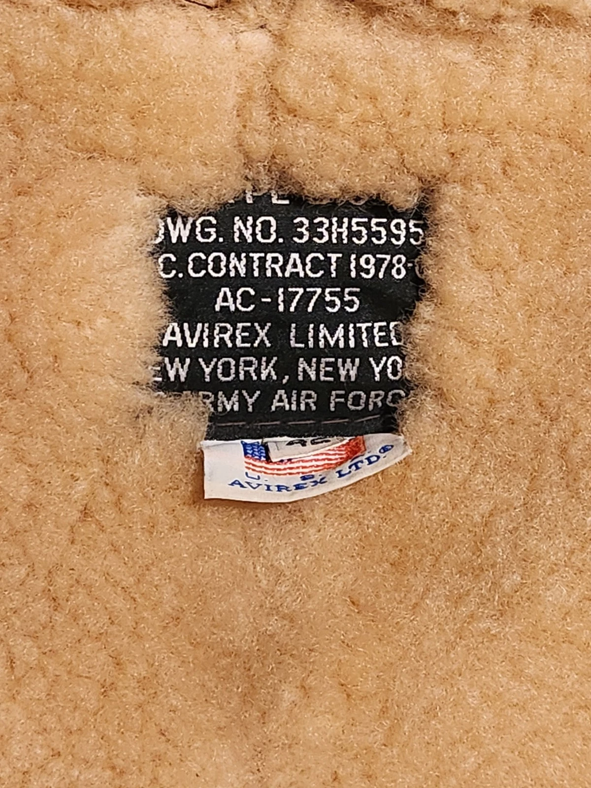 AVIREX B3 BOMBER SHEARLING JACKET Sz 42 AC-17755 Made In USA, GUC image 6