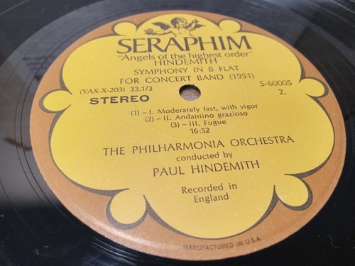 Paul Hindemith - Concert Music for Strings and Brass, LP Seraphim Stereo S-60005 - Foto 4 di 4