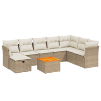 Garten Lounge Set 9-Teilig Pe Rattan Beige Cremeweiß Akazienholz Sofa