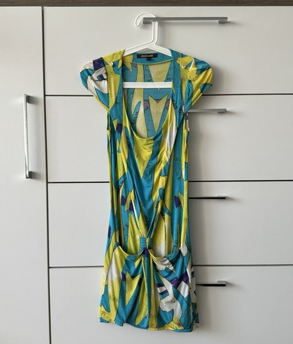 Roberto Cavalli Green Blue Midi Dress Viscose Size S - Picture 1 of 8