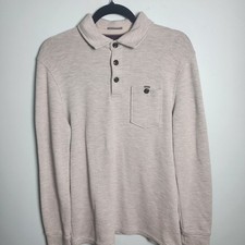 Ted Baker London Long Sleeve Polo Shirt Men Size 3 Medium Beige Chest Pocket