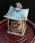 ANTIQUE CHINESE EXPORT ENAMEL PAGODA  with CARVED TIGER EYE BUDDHA  SILVER — photo 8