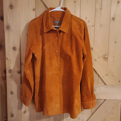 JESSICA HOLBROOK Women's Large Suede Leather Button Front Jacket Coat Easy Care
