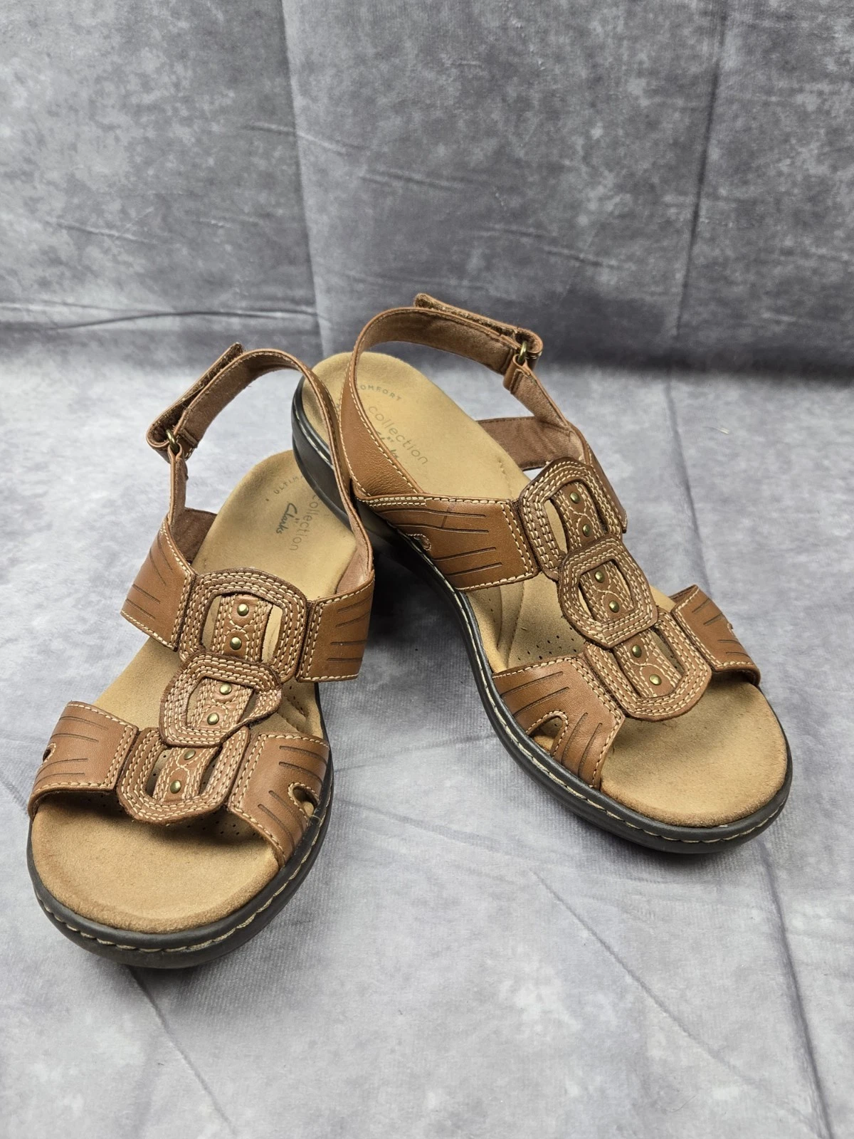 Sandali comodi Clarks Leisa in pelle marrone con punta aperta misura 7 5 M