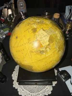 Vintage Desktop World Globe w/ Drawer Base Rotating Office Library Decor 