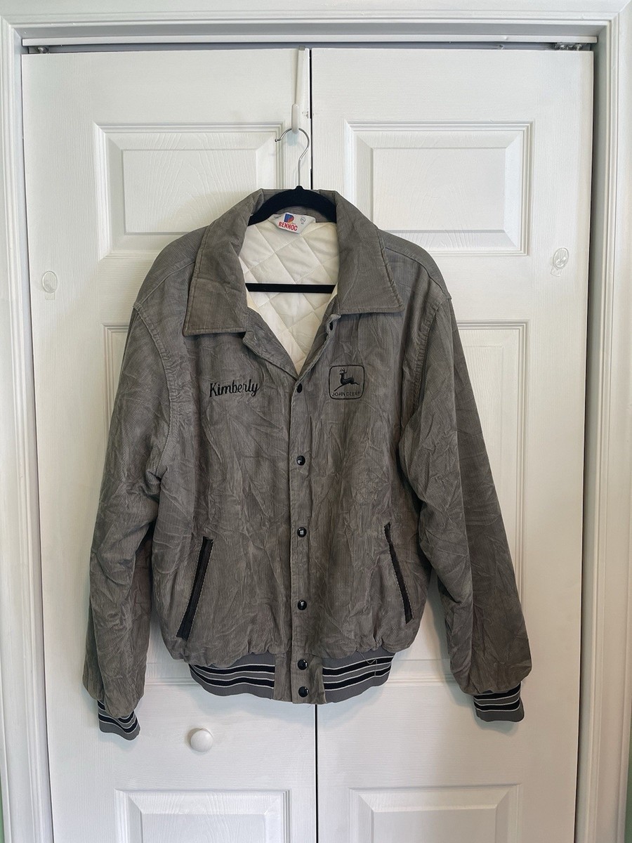 Vintage Rennoc John Deere Gray Corduroy Bomber Jacket Quilted USA